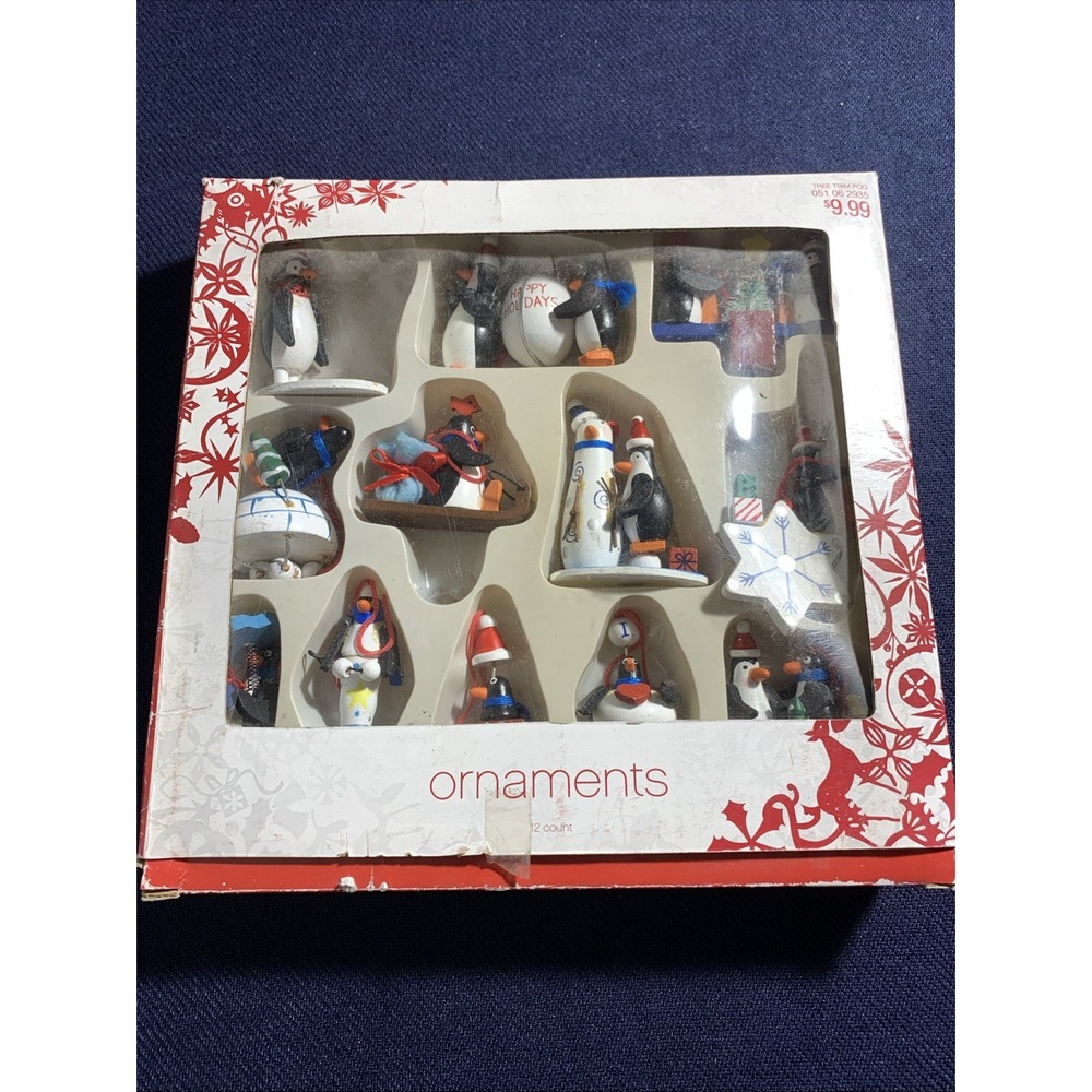 Penguin Wood Hanging Christmas Holiday Ornaments, Lot of 12 - Cute